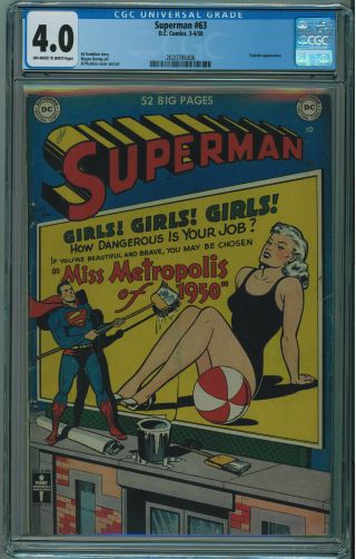 Superman 63 Cgc 4.  0 Good Girl Art Very Seldom Seen/sold Ow/w Pgs 1950