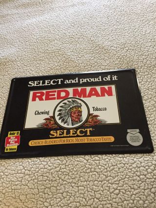 Vintage 1996 Red Man Chewing Tobacco Advertising Sign Select Proud Indian Chief