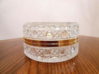 Vintage French Fruits Design Round Crystal Jewelry Box Casket With Hinged Lid