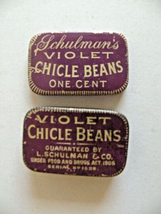 Small Tin For Schulmann;s Violet Chicle Beans One Cent Early 1900 