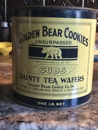 C 1920 Golden Bear Cookies Tin Ny York Berkeley La Los Angeles Bridge Assort