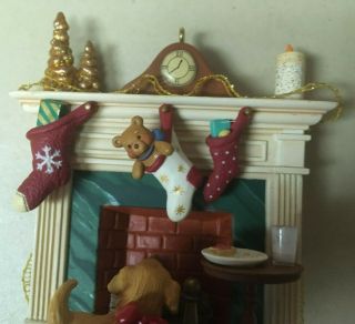 Fireplace Mantle with Hanging Stockings - Puppy waiting for Santa to arrive 2