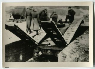 German Wwii Small Size Photo: Pontoon Bridge Drawn By Panzer I Tank,  Agfa Paper