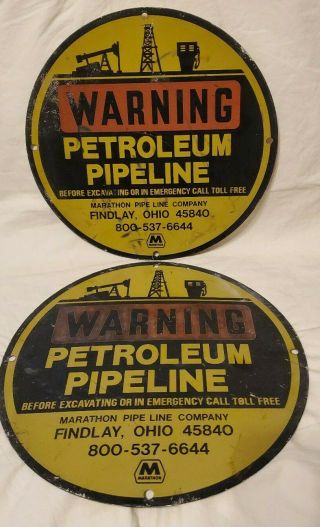 Vintage Marathon Oil Petroleum Pipeline Warning Signs
