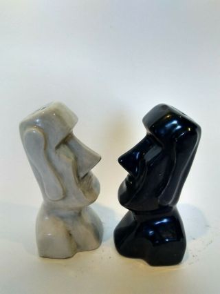 Vintage Easter Island Tiki Salt And Pepper Shakers Black And White