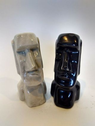Vintage Easter Island Tiki Salt and Pepper Shakers Black and White 2