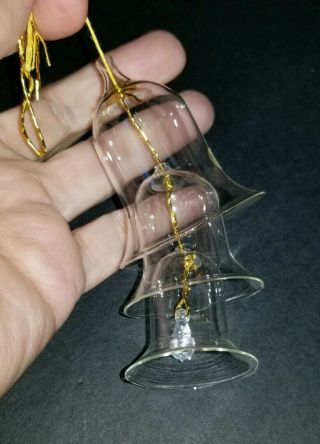 Vintage 3 Tier Clear Glass Nesting Bells Ornament 5 " Made In Taiwan