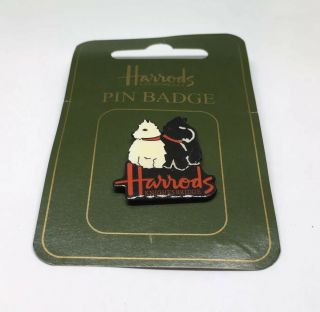 Harrods Black White Scottie Dog Dungaree Knightsbridge Pin Lapel Badge On Card