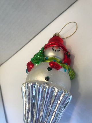 Blown Glass Cupcake Snowman Christmas Ornament 5” Tall. 3