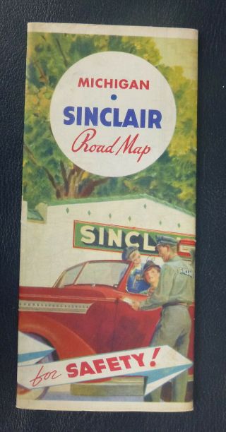 1937 Michigan Road Map Sinclair Gas Oil 5 Panel Map Of U.  S.