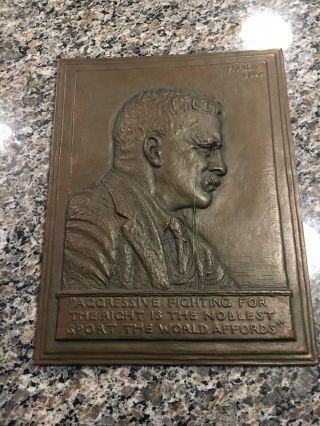 President Theodore Roosevelt Bas - Relief Bronze Plaque 1920 By James Earle Fraser