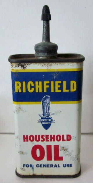 C1950s Richfield Household Oil Lead Top Handy Oiler Tin Full