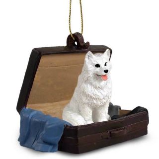 American Eskimo Traveling Companion Dog Figurine In Suit Case Ornament