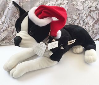Retired Stuffins Christmas Life Sized Boston Terrier With Keychain,  All Tags