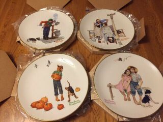 Complete Set 1977 Gorham China Norman Rockwell Plates Four Seasons