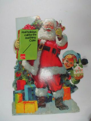 Coca - Cola Cardboard Santa And Sprite Boy 1970s Ad Easel Back Double Sided Sign