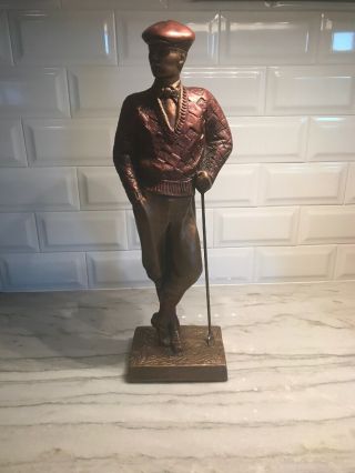Vintage Signed Austin Sculpture Art Deco 16” Golfer Man Bronze Signed Danel 1989