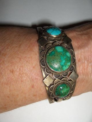 Vintage Hand Made Sterling Bracelet Turquoise Stones Navajo Native American
