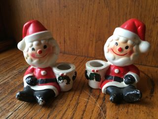 Holt Howard Hh Japan Vintage Santa Claus Candle Holders Set Of 2