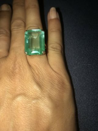 Vintage 9ct Gold Cocktail Ring With Large Green Aqua Stone Size 6 Approx