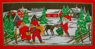 Vintage Swedish Christmas Hand Printed Wall Hanging Signed Hill