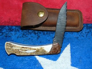 Vintage Buck Custom Knife Usa 110 Bob Timberlake Elk Scales Knapped Flint Blade