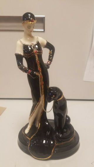 Vintage Art Decco Roaring 20’s Flapper Lady & Black Panther Figurine