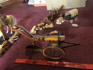 Vintage Metal And Wood Plow Farm Toy 16 Inches