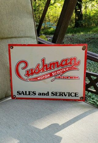 Cushman Motor Scooter Porcelain Sign Sales & Service Vintage Dealer