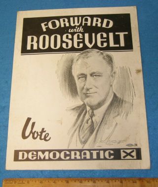 Vintage Fdr Political Poster Forward With Roosevelt 11x14
