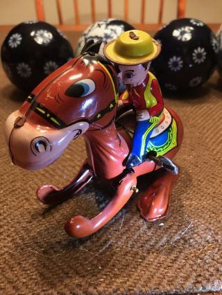 1950s Mikuni Japan Tin Wind Up Toy Billy The Cowboy And Horse,
