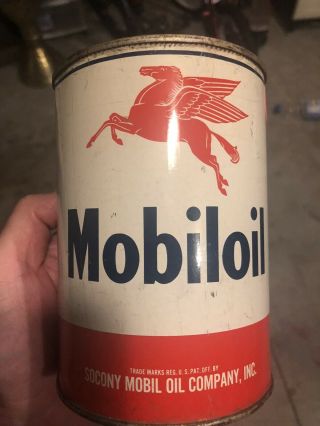 Vtg 1940s Mobiloil 1 Quart Oil Can Metal Pegasus Socony Vacuum Oil Mobil Oil
