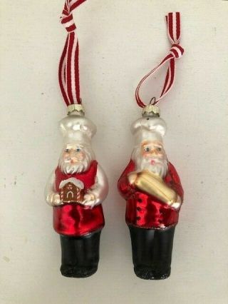 Williams Sonoma Santa Chef Christmas Ornaments Set Of 2 Glass