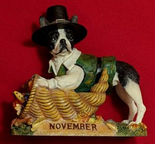 Danbury Boston Terrier November Pilgrim Horn Of Plenty Intricately Detailed