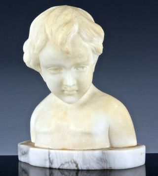 Sweetc1920 Art Deco Italian Hand Carved Alabaster Stone Bust Of Cute Child