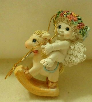 Dreamsicles Ornament,  Cherubic Angel On Rocking Horse,  Ceramic,  10132,  3 " Tall