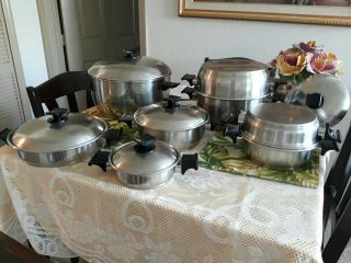 VTG 13 PIECE RENA WARE 3 PLY 18 - 8 STAINLESS COOKWARE SET SKILLETS PANS 3