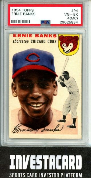 1954 Topps Ernie Banks Chicago Cubs 94 Rc Vintage Baseball Card Psa 4 (mc) Read