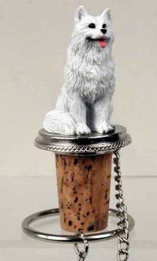 Samoyed Dog Hand Painted Resin Figurine Wine Bottle Stopper