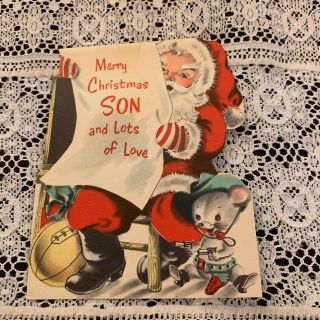 Vintage Greeting Card Christmas Santa Claus Mouse Norcross