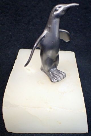 Vintage Marvin Wernick Co.  Marble Base W/ Pewter Peguin Sculpture Figurine 1974