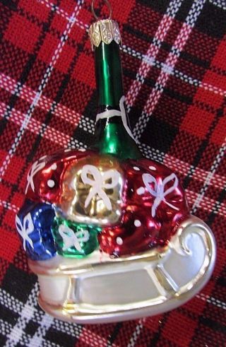 Blown Glass Sleigh With Presents Christmas Ornament 4 " Tall Letter H On Front