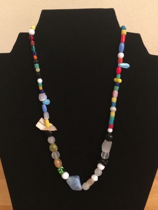 Vintage Czechoslovakian Glass Mardi Gras Beads Necklace - 17 3/4 Inches