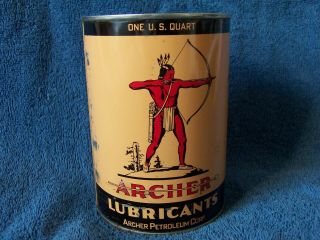 Vintage Archer One Quart Metal Oil Can - Empty - Some Damage - Aircraft Grade