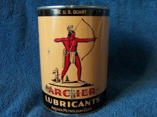 Vintage Archer One Quart Metal Oil Can - Empty - Some damage - Aircraft grade 3
