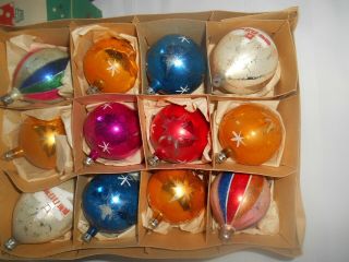 Vintage Box Of 2 1/4 " Glass Fantasia Christmas Ornaments Made In Poland 2