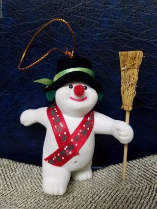 Frosty The Snowman Broom 5 " Figurine Flocked Body Hat Winter Christmas Ornament