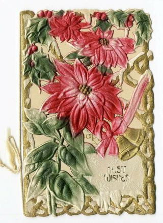 Poinsettia Christmas Flower Embossed Greeting Card 1910 Die Cut Booklet Style