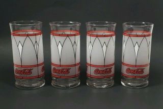 4 Vintage Coca - Cola Tiffany Style Frosted Stain Glass Drinking Cups