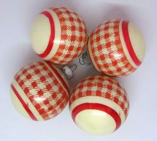 (4) Vintage Shiny Brite Red/white Gingham Glass Christmas Ornaments,  2 1/4 "